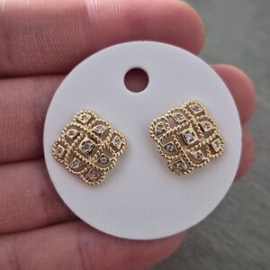 💙 14k Yellow Gold Plated Hypoallergenic Intricate Square AAACZ Stud Earrings